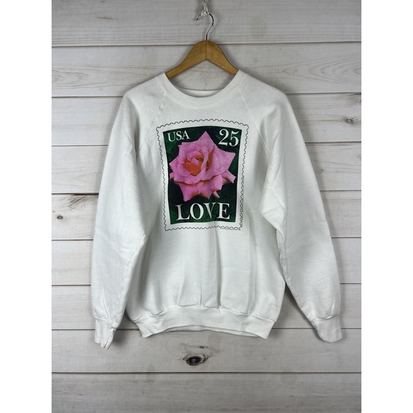 Fruit of the Loom Other - Vintage Fruit Of The Loom Sweatshirt Adult XL White Love Rose Stamp Crewneck USA